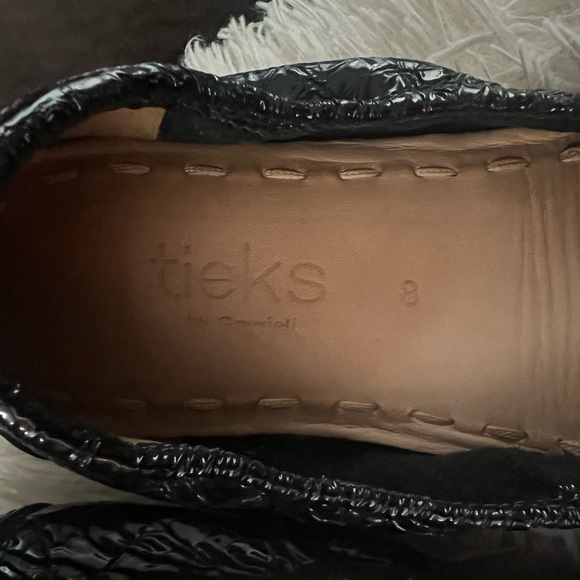 TIEKS Obsidian Black Embossed Crocodile Ballet Flat Shoes Size 8 - Picture 3 of 9